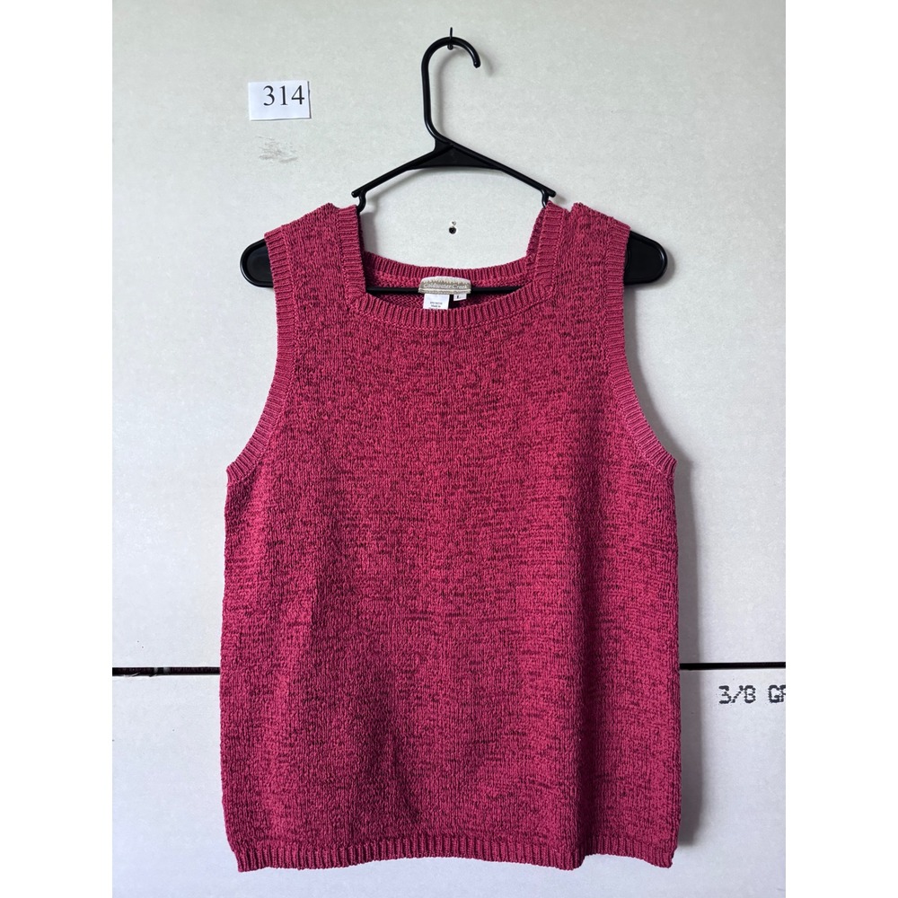 Coldwater Creek Pink Marl Knit Sweater Vest Square Neck Sleeveless Top Large